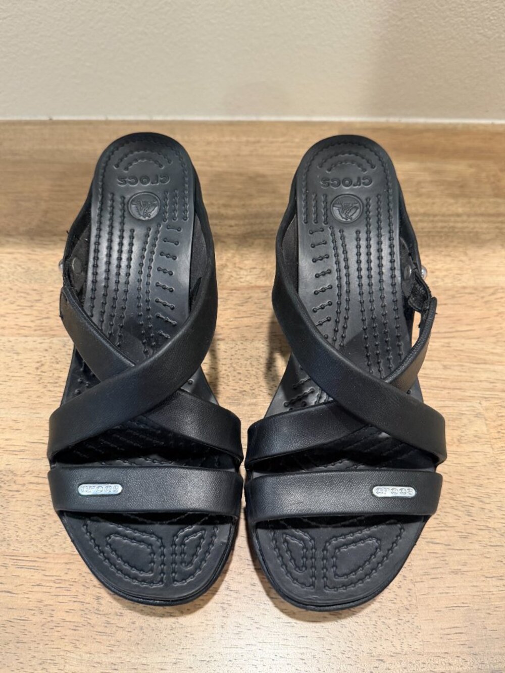Crocs Black Strappy High Heel Sandals Mules Size 8 - Picture 2 of 6